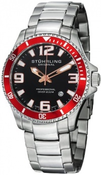 Stuhrling Original Men's 395.33TT11 Aquadiver Regatta Champion Professional Diver Swiss Quartz Date Red Bezel Watch