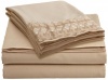 Clara Clark 4pc Bed Sheet Set, Queen Size, Cream Beige, Lace