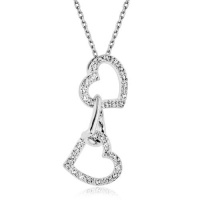 Sterling Silver & White Sapphire 3-Heart Drop Pendant with 18 Chain