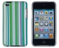 Mint Green Striped Flexible TPU Gel Case with Clear Sides for Apple iPod Touch 4, 4G (4th Generation)