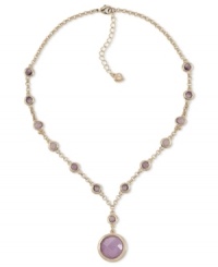 Lend a lovely look with this glittering plastic stone pendant by Carolee. Crafted in 12k gold-plated mixed metal. Approximate length: 16 inches + 2-inch extender. Approximate drop: 1-1/2 inches.