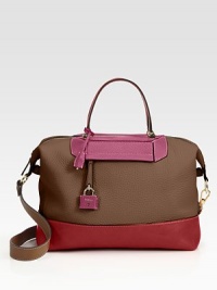 EXCLUSIVELY AT SAKS. A chic easy shape of rich leather in vibrant colorblocked tones. Double top handles, 5½ dropShoulder strap, 19¾ dropTop zip closureFront zip pocket with signature lockProtective metal feetInside zip pocketOne inside open pocketFully lined13½W X 9½H X 6DMade in Italy