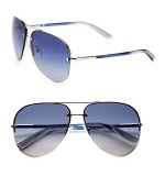 Double-bridge design and tubular stems with logo detail define this classic aviator style. Available in silver frames with blue gradient lenses.MetalLogo temple detail100% UV ProtectionMade in Italy