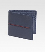 Richly textured leather design accented with contrasting strip detail.Two billfold compartmentsEight card slotsLeather4½W x 3¾HMade in Italy