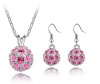 General Gifts Shamballa Ball Pink Swarovski Elements Crystal 18K White Gold Plated Jewelry Set Pendant Necklace 18 and Earrings