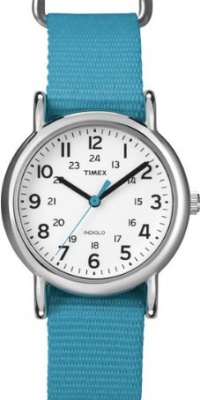 Timex Women's T2N836 Weekender Mid-Size Slip-Thru Blue Nylon Strap Watch