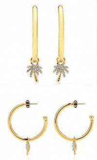 Juicy Couture Earrings Charmy Hoops Gold w Pave Palm Tree Charm