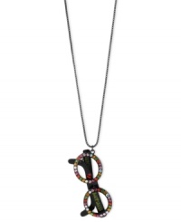 Frames of reverence. This necklace from Betsey Johnson is crafted from black-plated mixed metal with a whimsical sunglasses pendant adorned in multicolored glass crystal accents. A special message is inscribed, too. Approximate length: 31 inches + 3-inch extender. Approximate drop: 3-1/4 inches.