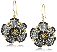 Miguel Ases Swarovski and Jet Beaded Flower Earrings