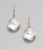 From the Lollipop Collection. Faceted clear quartz drops catch and reflect the light brilliantly within settings of 18k yellow gold. Clear quartz 18k yellow gold Drop, about 1 Diameter, about ½ Ear wire Imported