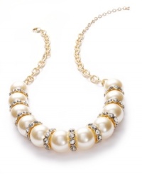 An endlessly elegant necklace silhouette from Charter Club. Acrylic pearls are paired with gold tone spacers embellished with glass accents. Crafted in gold tone mixed metal. Approximate length: 41-1/2 inches + 3-inch extender.