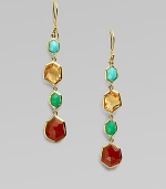 From the Modern Rock Candy® Collection. A simply chic design with a mix of turquoise, orange citrine, chrysoprase and dyed red agate set in an 18k gold drop style. Turquoise, orange citrine, chrysoprase and dyed red agate18k goldDrop, about 2¼Hook backImported 