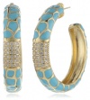 CZ by Kenneth Jay Lane Trend Collection 3 cttw Enamel Turquoise, Gold Colored Hoop Earrings