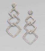 EXCLUSIVELY AT SAKS. Graduated open links, richly paved with crystals, fall alluringly from a sparkly diamond-shaped stud. Crystal Rhodium plated Drop, about 2½ Post-and-hinge back Imported