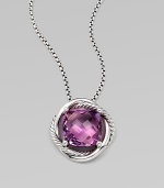 From the Infinity Collection. A beautiful, faceted amethyst stone set in sleek sterling silver on a box link chain. AmethystSterling sterlingLength, about 18Pendant size, about .55 Lobster clasp closureImported 