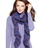 Flirty and feminine, this colorful chenille scarf from Charter Club features ruffled edges and a pretty pattern that will let your style stand out.