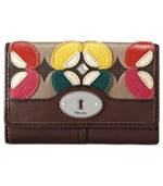 Get organized in the most mod way with this floral applique wallet that gives a nod to '70s flower power fashion. Ideally sized to slip inside a handbag, it boasts plenty of pockets and compartments for all the essentials. From Fossil.