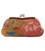 Change things up with this floral coin purse from Fossil that showcases ultra-soft leather in a vintage-inspired design. Compact yet equipped to safely stow coins, cash and mini must-haves, it slips into almost any handbag without a worry.