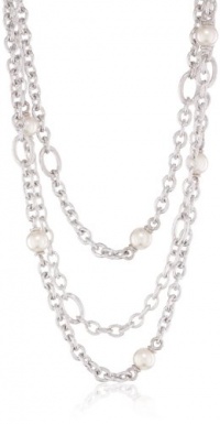 Majorica 3 Row Chain 10mm White Round Pearls Necklace, 19