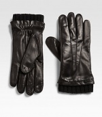 A cold weather favorite, shaped in rich Italian leather with a cashmere lining and a ribbed-knit trim.About 10 longCashmere linedLeatherDry cleanMade in Italy