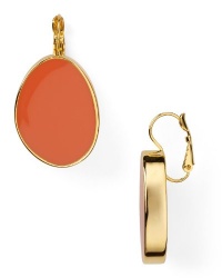 Kenneth Jay Lane Couture Asymmetric Oval Shape Coral Enamel Earrings Goldtone