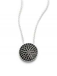 THE LOOKFrom the Fearless Eye CollectionSilver-tone chain and diskBlack pave Cubic Zirconia pendantSpring ring closureTHE FITChain, about 16¼ longPendant, about ½ in diameterTHE MATERIALSterling silverCubic ZirconiaORIGINImported