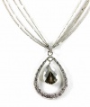 Alfani Necklace, Silver-Tone Textured Teardrop with Crystals Pendant Necklace