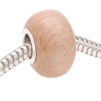 Natural Beige Panto Wood Round Bead - Fits Pandora Bracelet 14x12mm (1)