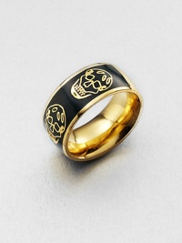 Iconic skulls highlight this gleaming goldtone ring.Enamel Brass Logo engraving Diameter, ¾ Width, ½ Made in Italy