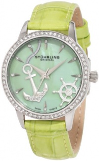 Stuhrling Original Women's 520.1115L88 Vogue Audrey Verona Del Mar Swiss Quartz Mother-Of-Pearl Swarovski Crystal Green Watch