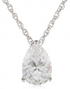 Platinum Plated Sterling Silver Teardrop Cubic Zirconia Pendant Necklace