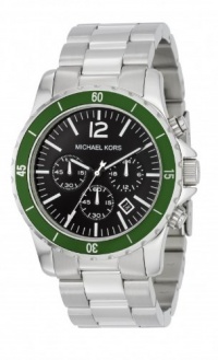 Men's Stainless Steel Quartz Chronograph Black Dial Link Bracelet Green Bezel