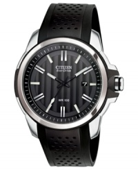 Black and silver sophistication with sport watch appeal, by Citizen. The Eco-Drive tech harnesses the power of natural and artificial light, never needing a battery. From the Drive from Citizen Eco-Drive collection.