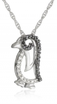 Sterling Silver Black and White Diamond Penguin Pendant Necklace (1/7 cttw)