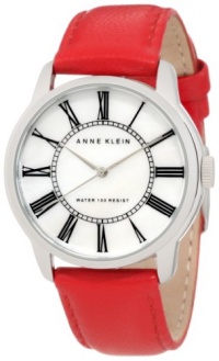 Anne Klein Women's 10/9905MPRD Leather Silver-Tone Red Leather Strap Watch