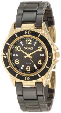 XOXO Women's XO2001 Swarovski Crystal Accented Gold-Tone Black Ceramic Bracelet Watch