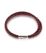 A Tateossian signature piece, the Scoubidou bracelet is made of a double loop of hand-braided genuine Italian leather and finished with polished hardware.