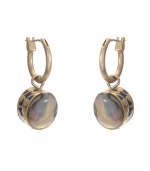 Add shimmer to your summer style with breezy shells. Kenneth Cole New York earrings feature a traditional hoop design accented by an abalone shell drop. Crafted in gold tone mixed metal. Approximate drop: 1-1/4 inches.