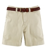 The flat-front Bleeker short is crafted from ultra-soft woven cotton in preppy hues.