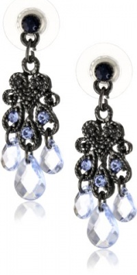 1928 Jewelry Jet Heart and Blue Chandelier Earrings