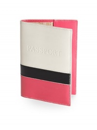 THE LOOKColorblock designPassport embossed at frontOne inside transparent ID slotTwo slip slotsTHE MEASUREMENT5½W X 4H X ¼DTHE MATERIALLeatherCotton twill liningCARE & ORIGINImported