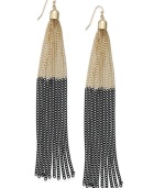 Crazy for colorblocking? INC International Concepts' on-trend tassel earrings combine 14k gold-plated mixed metal and black dangling chains. Approximate drop: 5 inches.