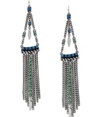 Silver-plated chains and sea-inspired turquoise accents give these Jessica Simpson chandelier earrings a fun yet sophisticated allure. Approximate drop: 6 inches.