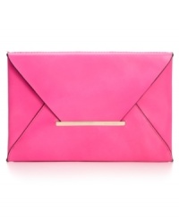 Add an electric pop of color to your evening out with this luxe leather clutch from BCBGMAXAZRIA. Its slim profile is exquisitely understated, while its bold color gives that little black dress some extra umph.