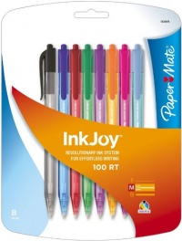 Paper Mate InkJoy 100 RT Retractable Medium Point Advanced Ink Pens, 8 Fashion Colored Ink Pens