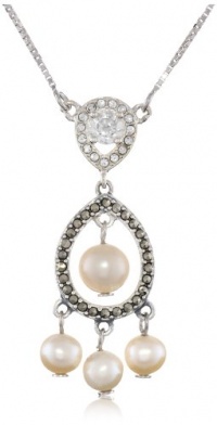 Judith Jack Pearlette Sterling Silver, Marcasite and Fresh Water Pearl Mini Chandelier Pendant Necklace, 18