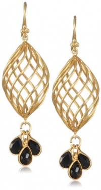 Lauren Harper Collection Midnight 18k Gold Swirl Cage and Black Spinel Drop Earrings