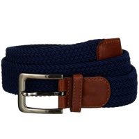 Navy Blue Gunmetal Buckle Leather Tip Braided Belt