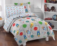 Space Rocket Ultra Soft Microfiber Twin Comforter Bedding Set, Gray Multi