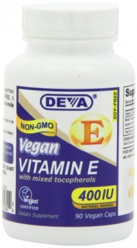 Deva Vegan Vitamins Natural Vitamin E 400iu with Mixed Tocopherols, 90-Count